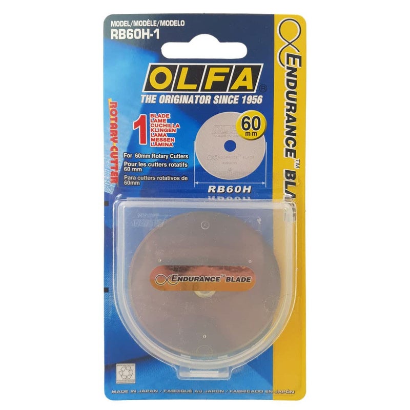 OLFA 60mm Rotary Cutter Replacement Blade, 1 Blade (RB60H-1) - Tungsten Steel EnduranceÂ® Circular Rotary Fabric Cutter Blade for Quilting, Sewing, and Crafts, Fits Most 60mm Rotary Cutters - Image 1